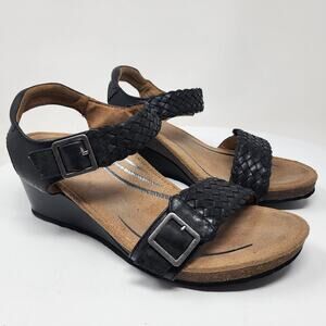 Aetrex Grace Adjustable Woven Wedge Sandal  Women 7.5-8 Black Leather  EW160W